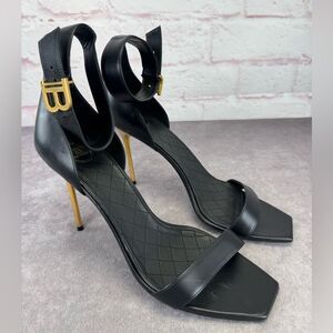 Balmain Uma 105mm B Logo Strap Leather Sandals 41